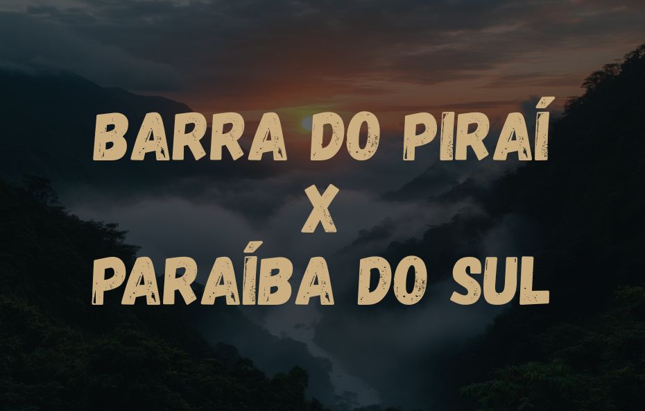 Card de informações logísticas com o trajeto Barra do Piraí X Paraíba do Sul escrito sobre uma paisagem de montanhas com neblina.
