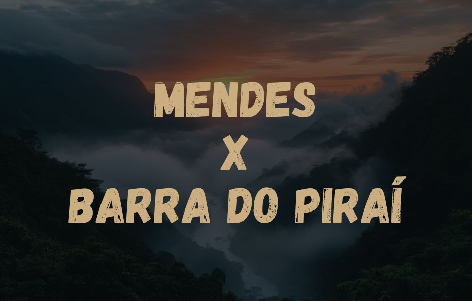 Card visual com fundo de paisagem serrana e nevoeiro indicando o trajeto de ônibus entre Mendes X Barra do Piraí.