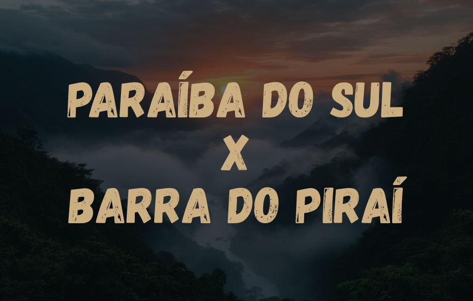 Card informativo exibindo o trajeto de ônibus Paraíba do Sul X Barra do Piraí sobre uma fotografia de serra com névoa densa.